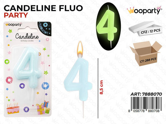 CANDELINE CELESTE FLUO N.4 8.5CM / PZ DA 12**