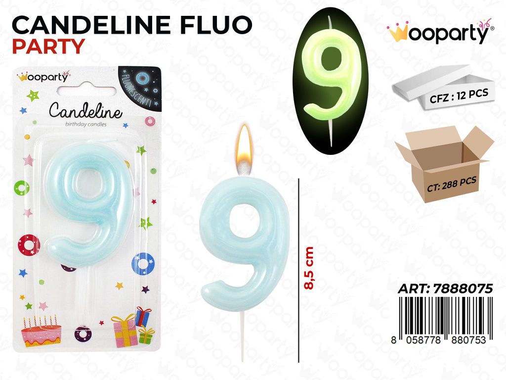 CANDELINE CELESTE FLUO N.9 8.5CM / PZ DA 12**