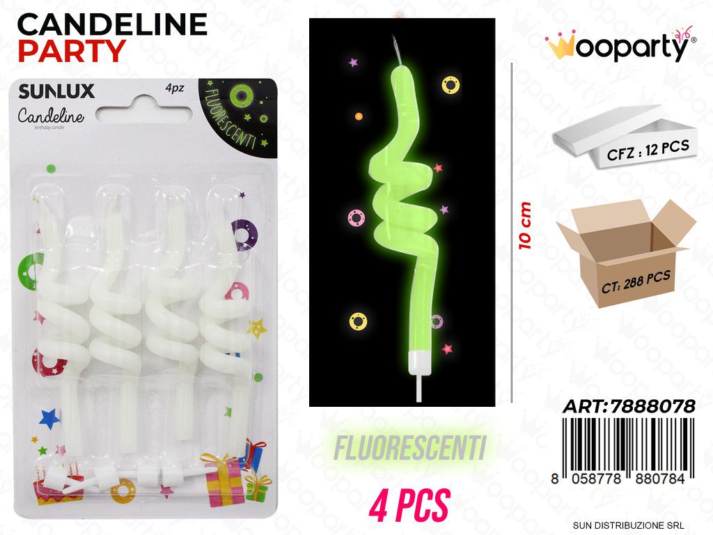 CANDELINE FLUO SPIRALE 4PCS 10CM /PZ DA 12