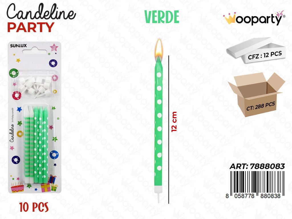 CANDELINE MINI STELO VERDE ASS. 10PCS 12CM/ PZ DA 12**