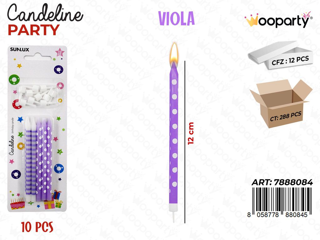 CANDELINE MINI STELO VIOLA ASS. 10PCS 12CM/ PZ DA 12**