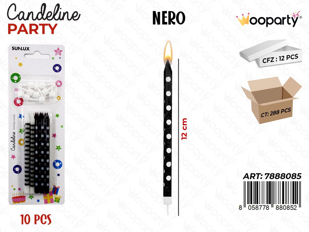 CANDELINE MINI STELO NERO ASS. 10PCS 12CM/ PZ DA 12**