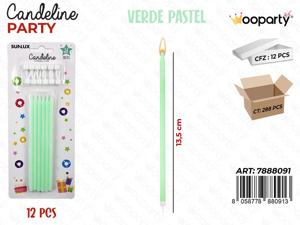 CANDELINE MINI STELO VERDE PASTEL 12PCS 13.5CM /PZ DA 12**