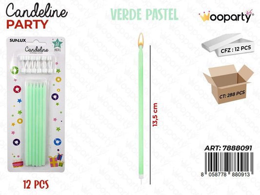 CANDELINE MINI STELO VERDE PASTEL 12PCS 13.5CM /PZ DA 12**