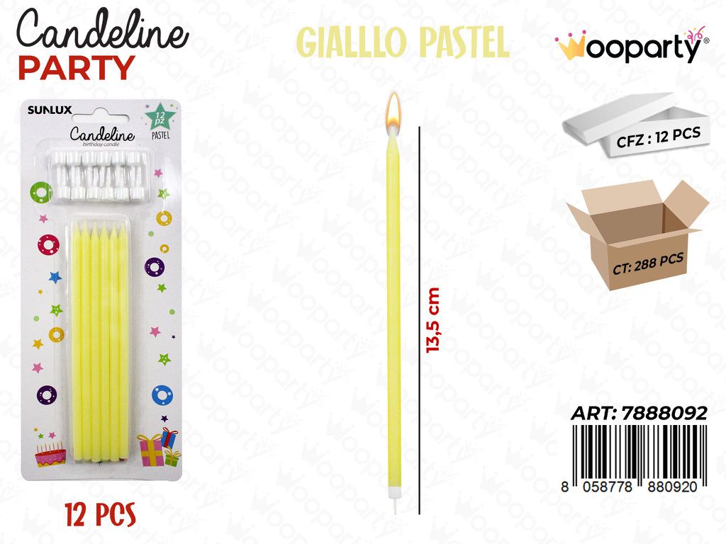 CANDELINE MINI STELO GIALLO PASTEL 12PCS 13.5CM /PZ DA 12**