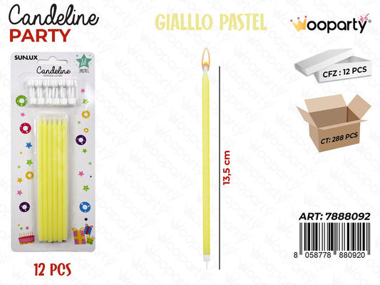 CANDELINE MINI STELO GIALLO PASTEL 12PCS 13.5CM /PZ DA 12**