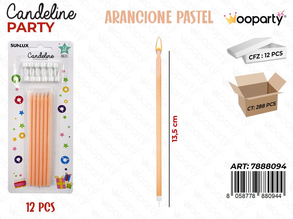CANDELINE MINI STELO ARANCIO PASTEL 12PCS 13.5CM /PZ DA 12**