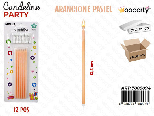 CANDELINE MINI STELO ARANCIO PASTEL 12PCS 13.5CM /PZ DA 12**