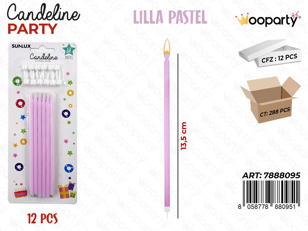 CANDELINE MINI STELO LILLA PASTEL 12PCS 13.5CM /PZ DA 12**