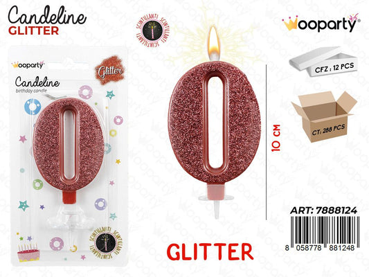 CANDELE GLITTERATE ROSSE 8CM N.0 /PZ DA 12**CFZ