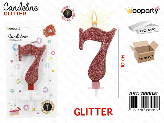 CANDELE GLITTERATE ROSSE 8CM N.7 /PZ DA 12**CFZ