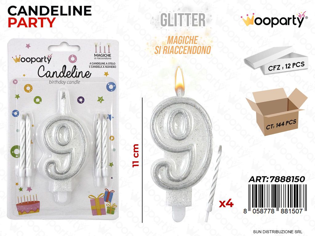 CANDELINE MAGICHE N.9 -4 STELO ARG. GLITTER /PZ DA 12**