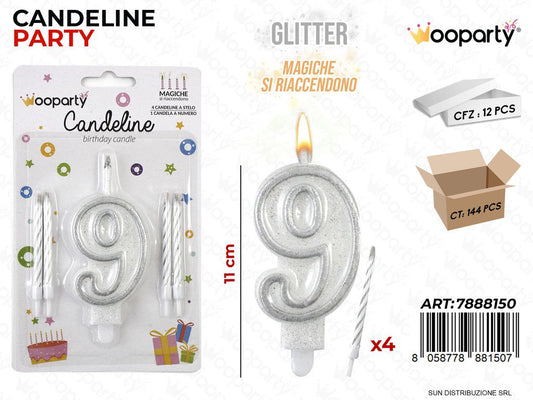 CANDELINE MAGICHE N.9 -4 STELO ARG. GLITTER /PZ DA 12**