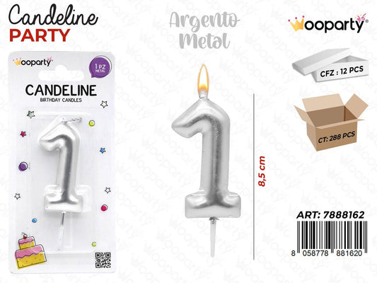 Candeline N.1 Col. Argento 9Cm
