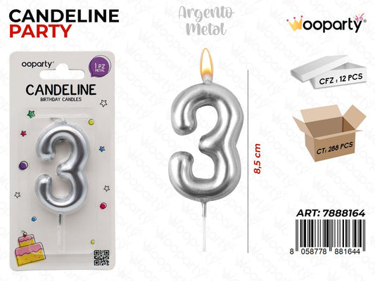 Candeline N.3 Col. Argento 9Cm