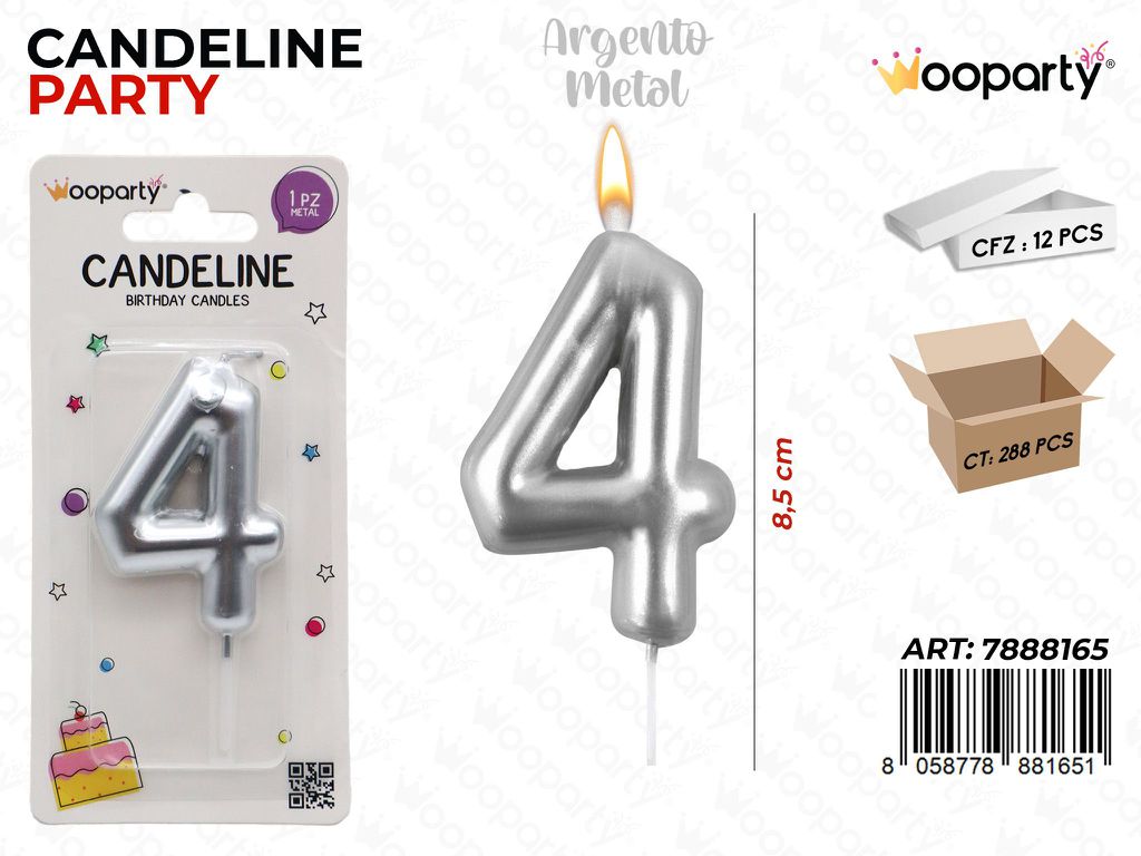 Candeline N.4 Col. Argento 9Cm