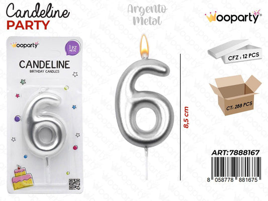 Candeline N.6 Col. Argento 9Cm
