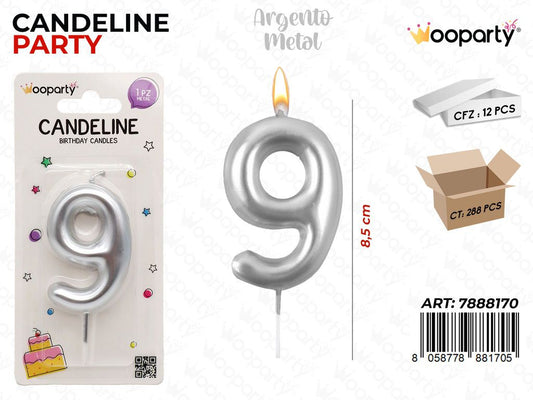 Candeline N.9 Col. Argento 9Cm