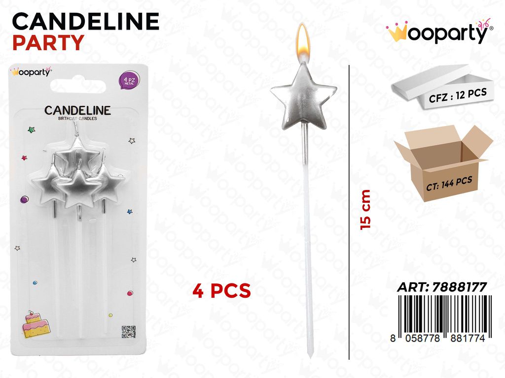 CANDELINE STELLINE COL. ARG.  4PCS-15CM /PZ DA 12**