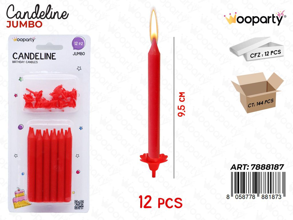 CANDELINE JUMBO ROSSO 8CM-12PCS /PZ DA 12**