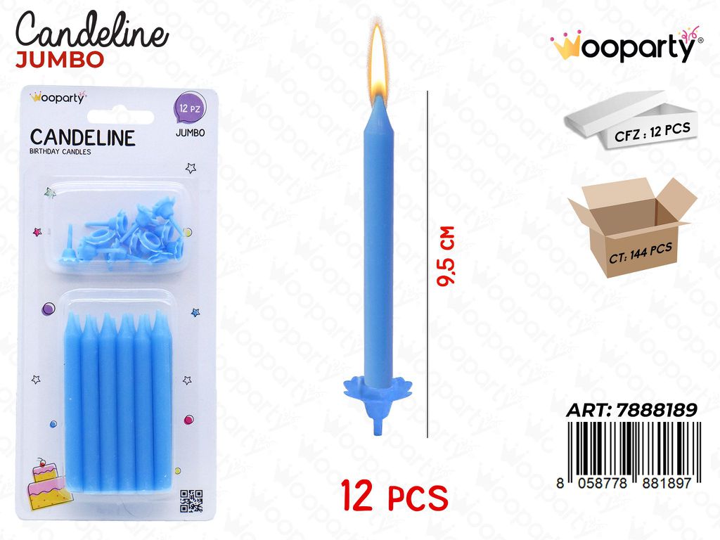 CANDELINE JUMBO AZZURRO 8CM-12PCS /PZ DA 12**