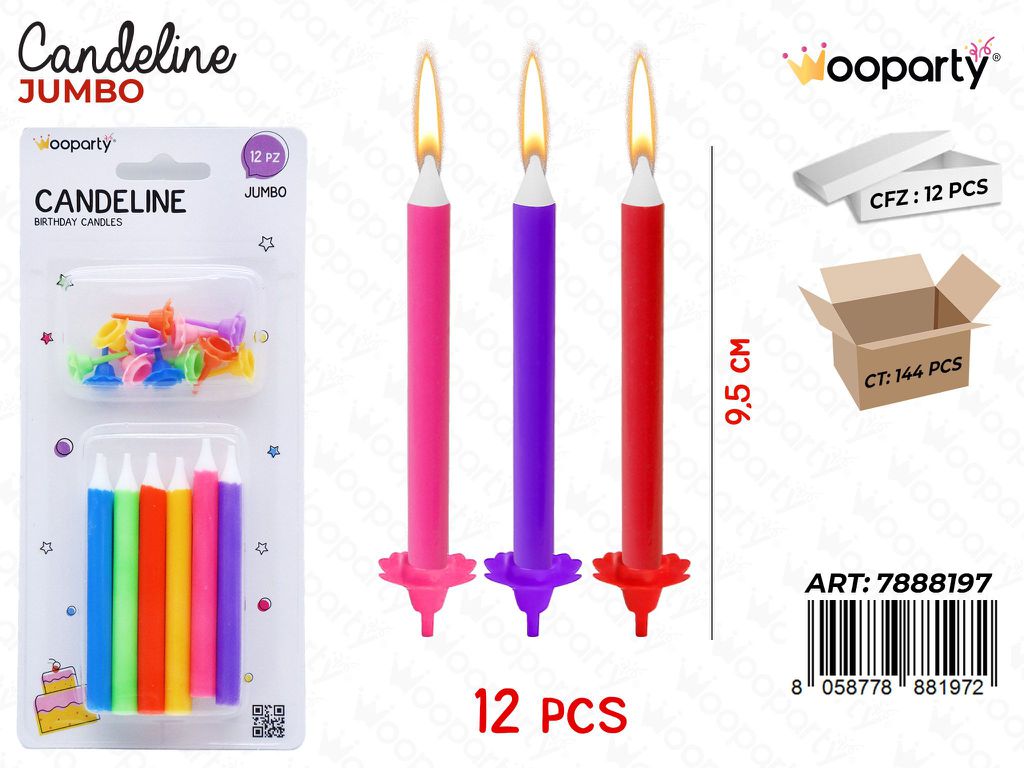 CANDELINE JUMBO MULTICOLOR 9.5CM 12PCS / PZ DA 12**
