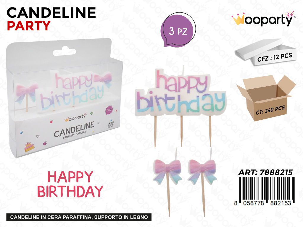 CANDELINE PARTY HAPPY BIRTHDAY 3PCS