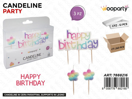 CANDELINE PARTY HAPPY BIRTHDAY 3PCS