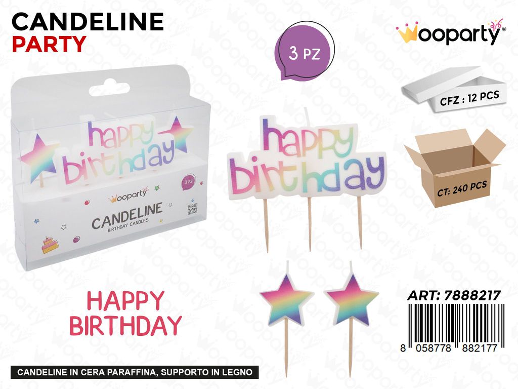 CANDELINE PARTY HAPPY BIRTHDAY 3PCS