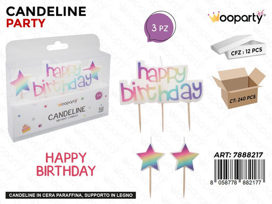 CANDELINE PARTY HAPPY BIRTHDAY 3PCS