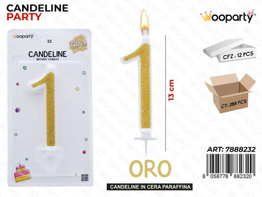 CANDELINE GLITTER ORO N. 1 13CM /PZ DA 12**