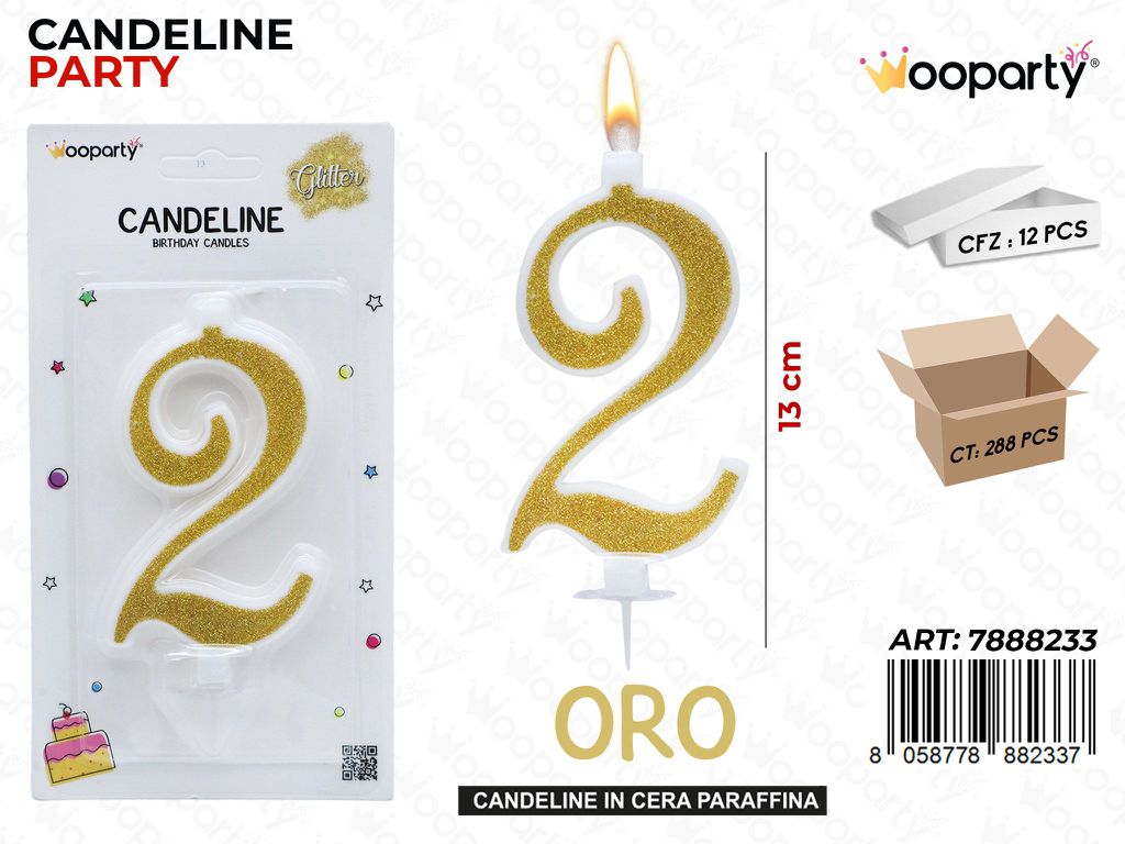 CANDELINE GLITTER ORO N. 2 13CM /PZ DA 12**