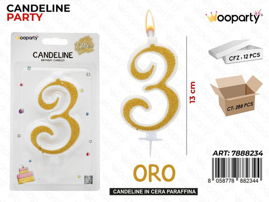 CANDELINE GLITTER ORO N. 3 13CM /PZ DA 12**