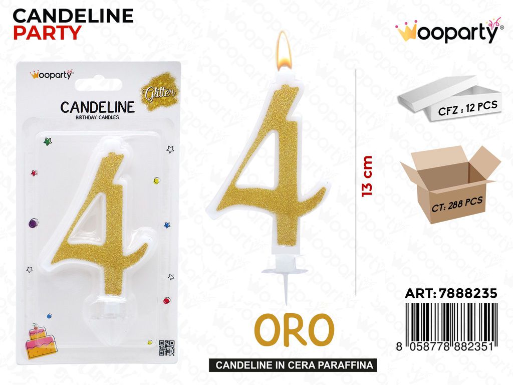 CANDELINE GLITTER ORO N. 4 12CM /PZ DA 12**