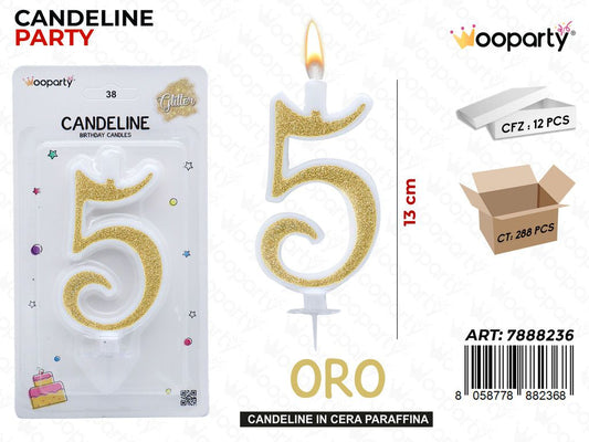 CANDELINE GLITTER ORO N. 5 13CM /PZ DA 12**