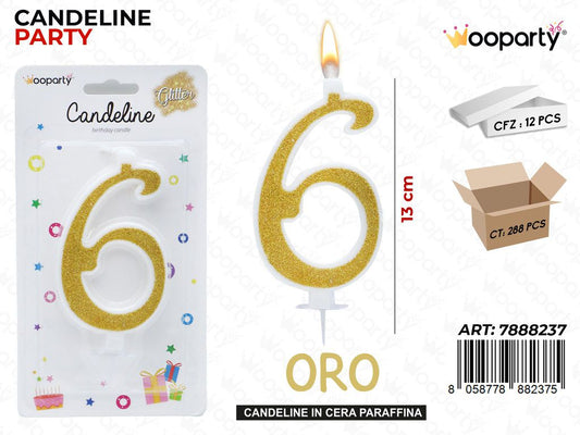 CANDELINE GLITTER ORO N. 6 13CM /PZ DA 12**