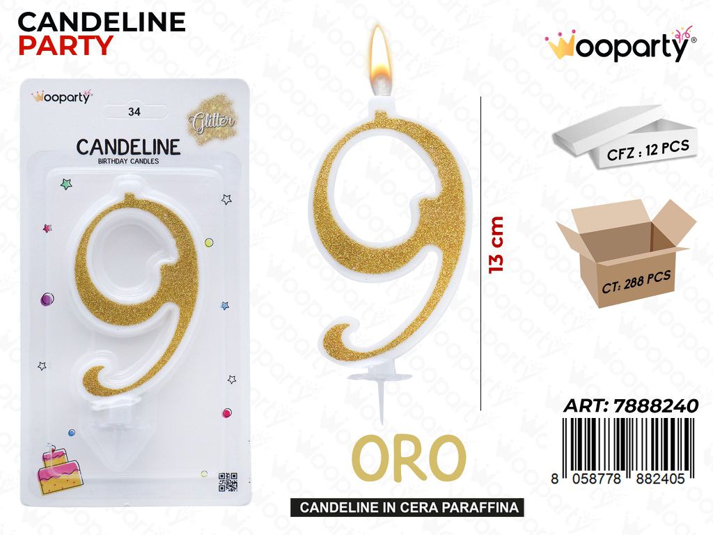 CANDELINE GLITTER ORO N. 9 13CM /PZ DA 12**