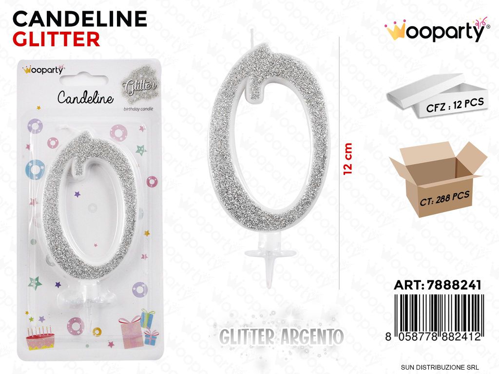 CANDELINE GLITTER ARGENTO N. 0 12CM /PZ DA 12**