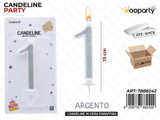 Candeline Glitter Argento N. 1 12Cm