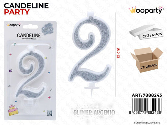 Candeline Glitter Argento N. 2 12Cm