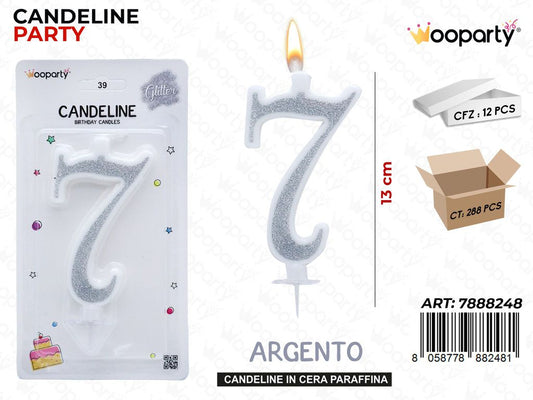 Candeline Glitter Argento N. 7 12Cm