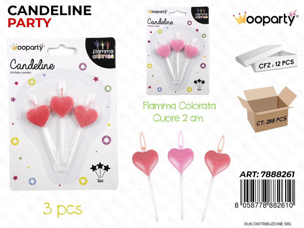 CANDELINE CUORE C/ FIAMMA COLORATA 3PCS 2COLPZ DA 12**