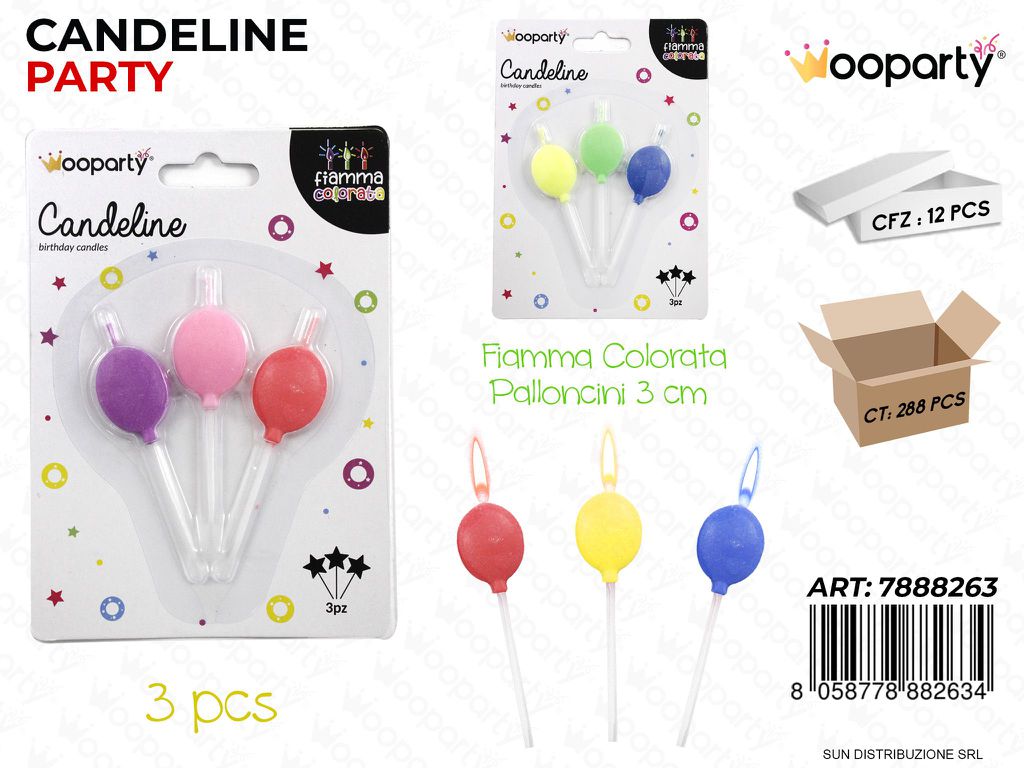 CANDELINE PALLONC. C/ FIAMMA COLORATA 3PCS ASS. /PZ DA 12**