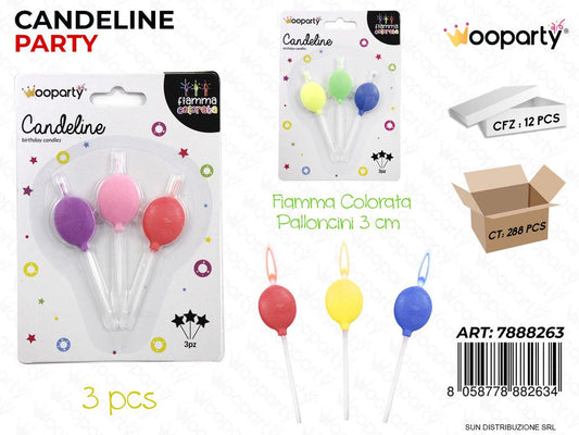 CANDELINE PALLONC. C/ FIAMMA COLORATA 3PCS ASS. /PZ DA 12**