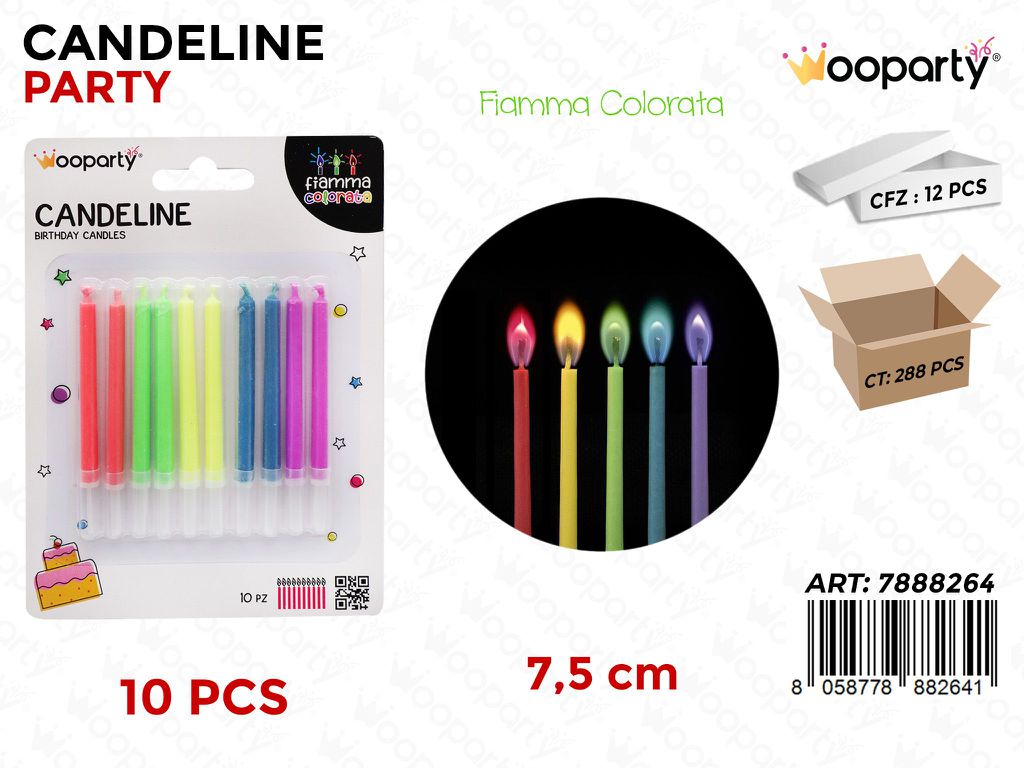 CANDELINE C/ FIAMMA COLORATA 10PCS ASS. /PZ DA 12**