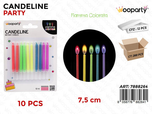 CANDELINE C/ FIAMMA COLORATA 10PCS ASS. /PZ DA 12**