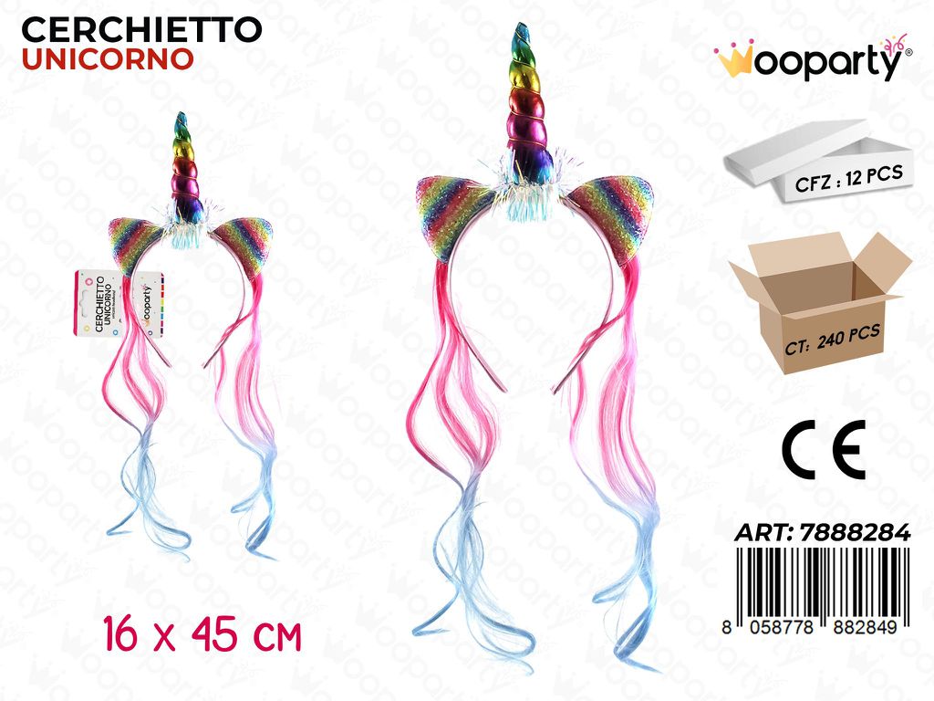 CERCHIETTO UNICORNO C/ EXTENSION 16*45CM/ PZ DA 12**