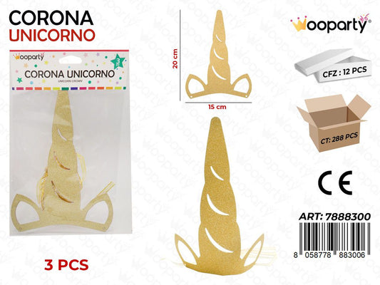 CORONA PARTY UNICORNO GLITTER ORO 3PC-20CM /PZ DA 12**