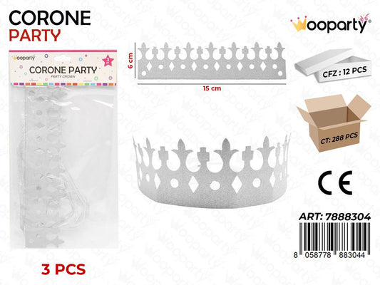 CORONA PARTY GLITTER ARGENTO 3PC-6CM /PZ DA 12**