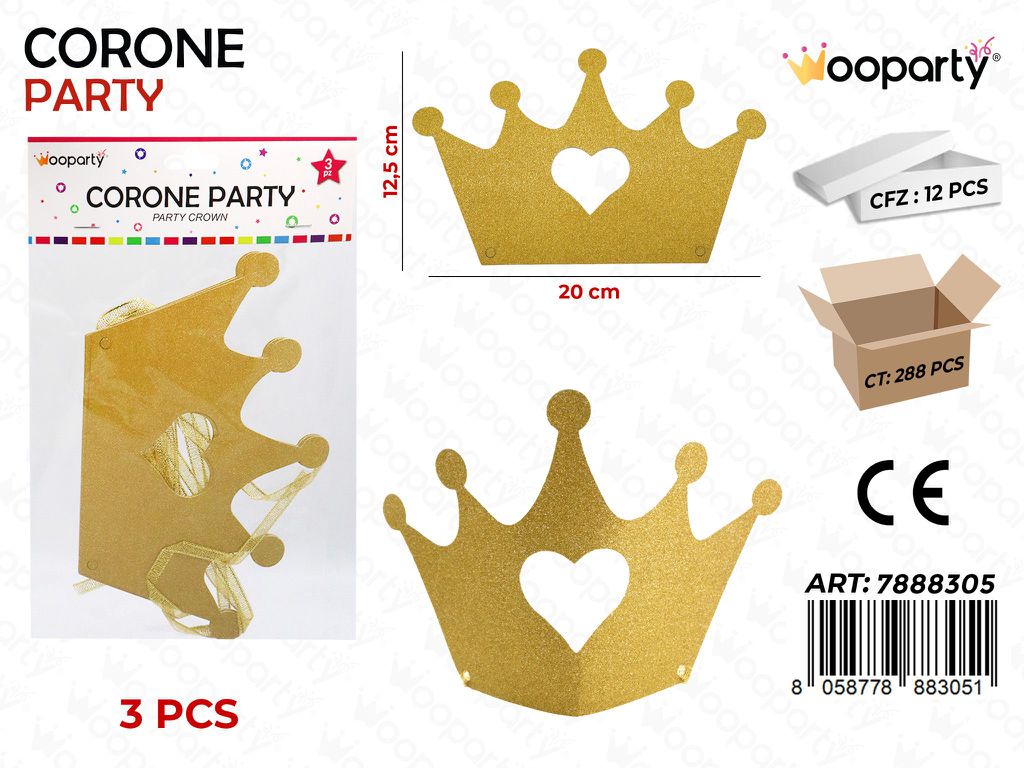 CORONA PARTY GLITTER ORO 3PC- 12.5CM /PZ DA 12**